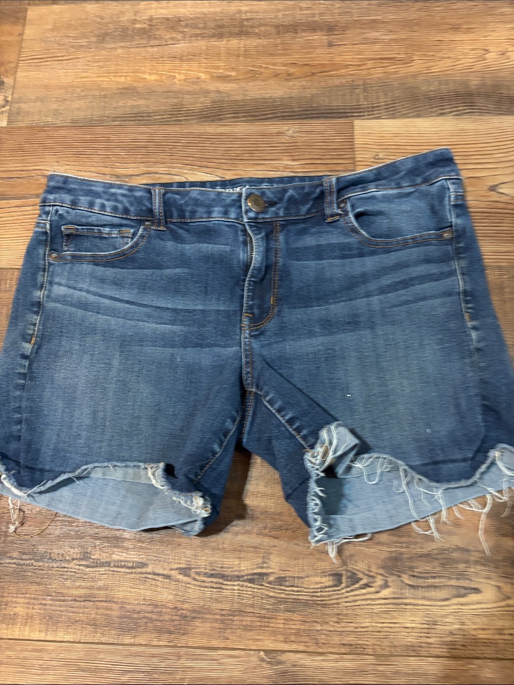 American Eagle Outfitters Dark Blue Distressed Denim Jean Shorts